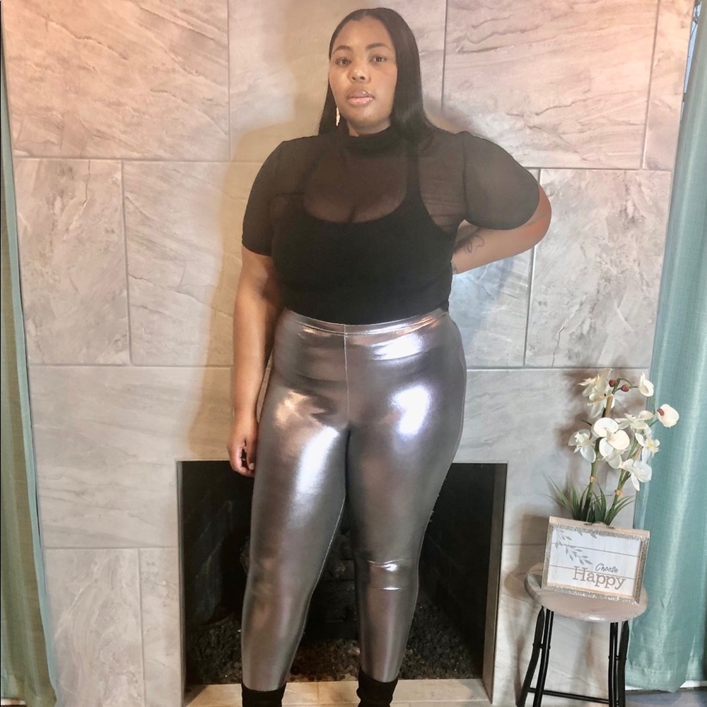 PANTS ONLY: Plus Size Silver Metallic Pants